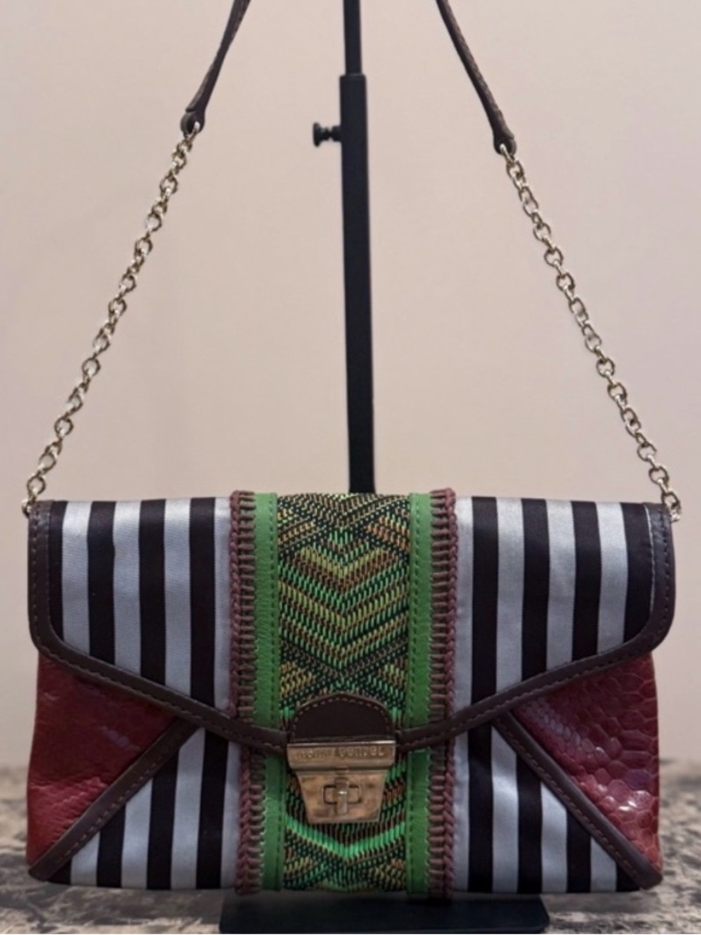 Henri Bendel RARE Mixed Media Centennial Striped & Woven Shoulder Bag - EUC - Picture 2 of 12